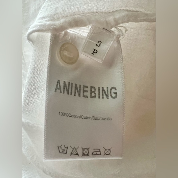 Anine Bing Women’s 100% Cotton White Ruffle Neck Tuxedo Button Down Size Small - Picture 6 of 8